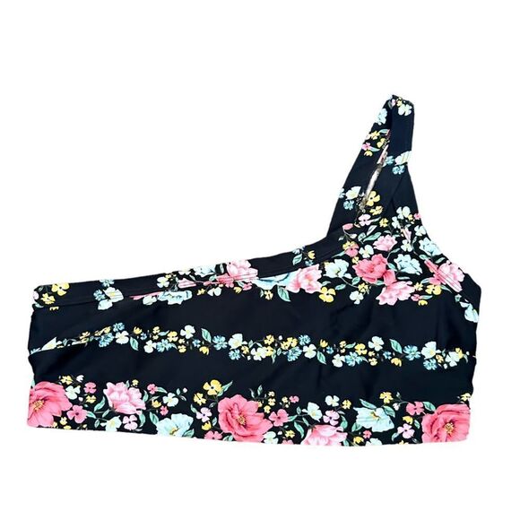 Old Navy One Shoulder Black Floral Bikini Top - Picture 2 of 5